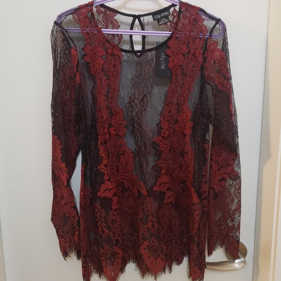 City Chic Lace Black and Brick Red Top. New With Tags - Picture 5 of 8